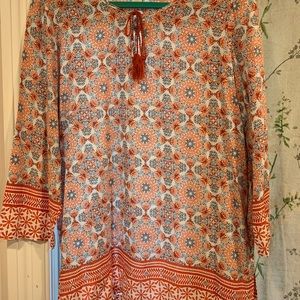 Lucy and Laurel orange patterned tunic blouse